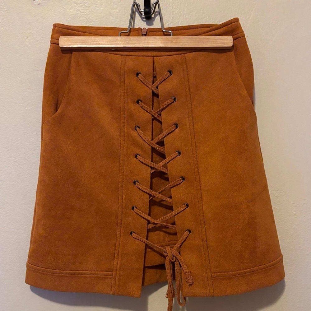 Chic Tan Lace-Up Mini Skirt - Picture 1 of 5